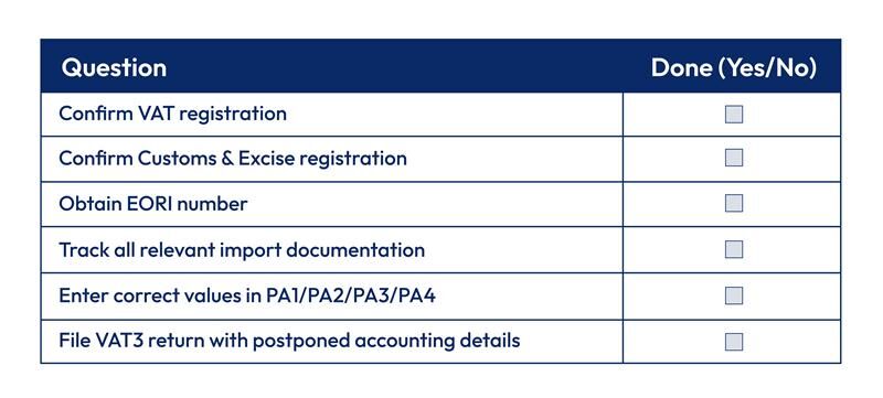 Practical Checklist for Postponed VAT Accounting