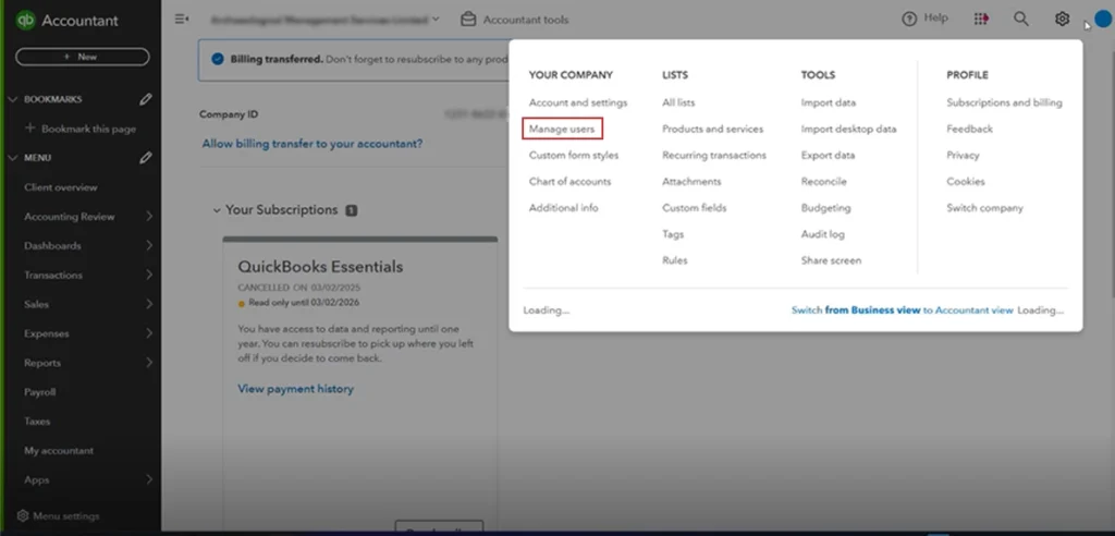 Access the accounting firms tab - Quickbooks