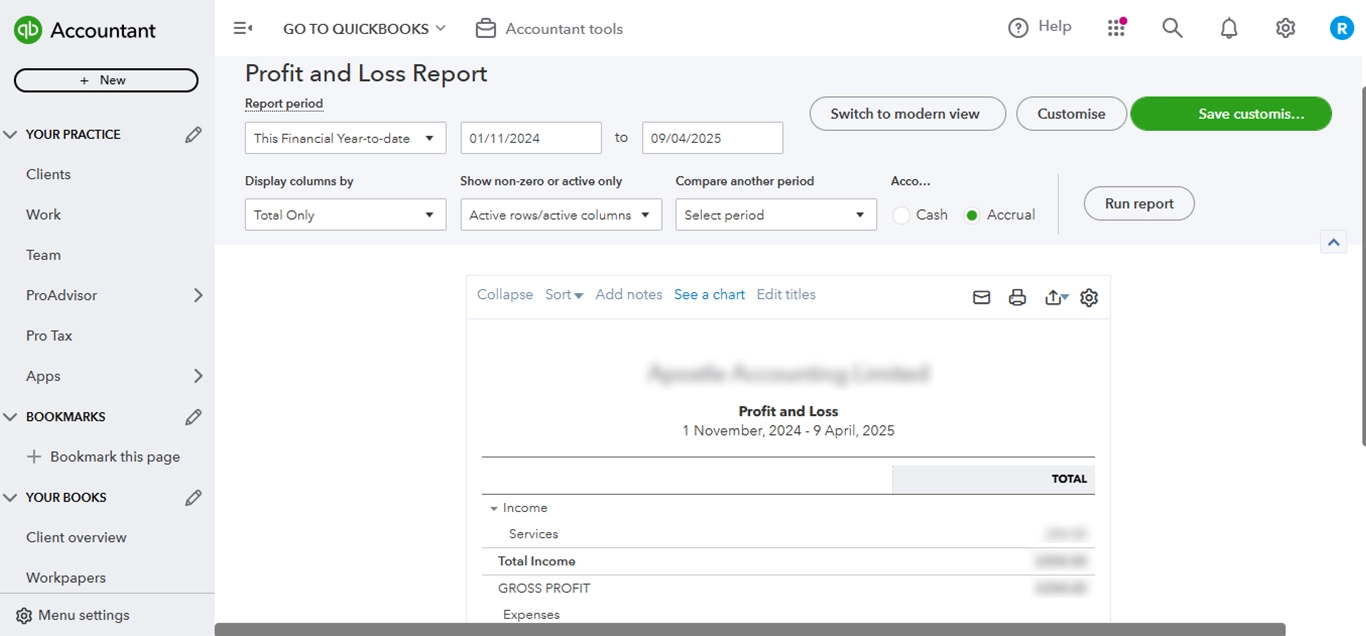 Financial reports - Quickbooks